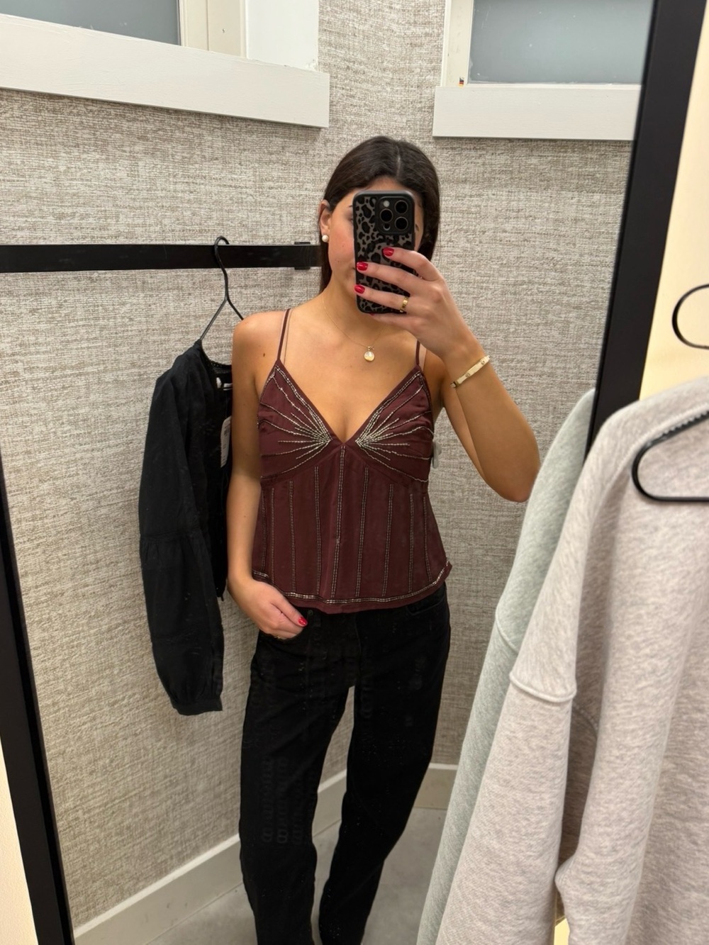 Abercrombie & Fitch Brown Beaded Spaghetti-Strap Camisole